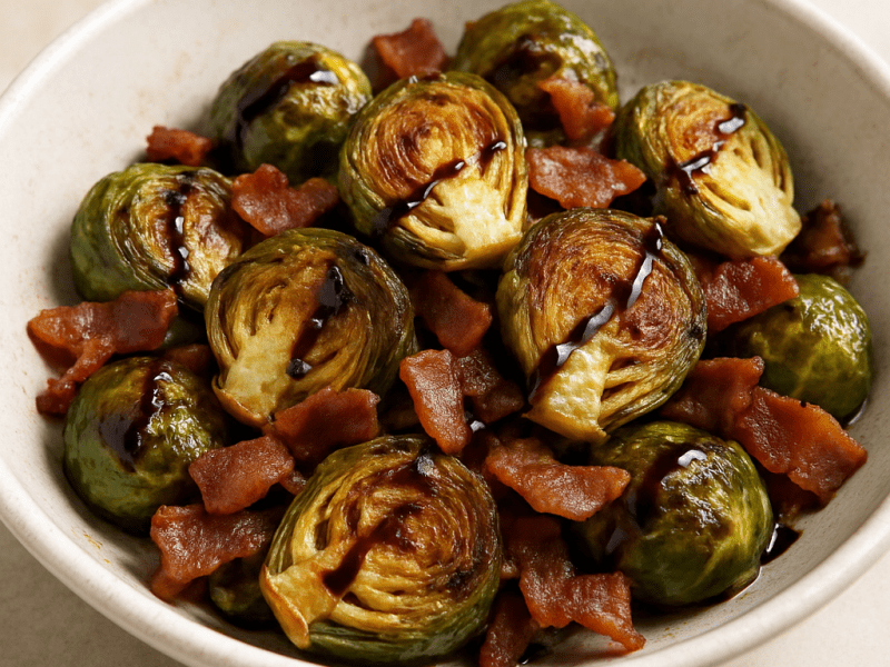 Reverse-Seared Brussels Sprouts with Bacon & Balsamic&nbsp;Glaze